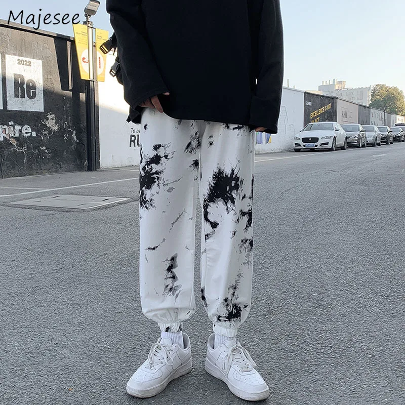 Men Casual Pants Ankle Length Joggers Tie-dye Printed Wide Leg Summer Thin All-match Male Streetwear Harajuku Korean Stylish Ins