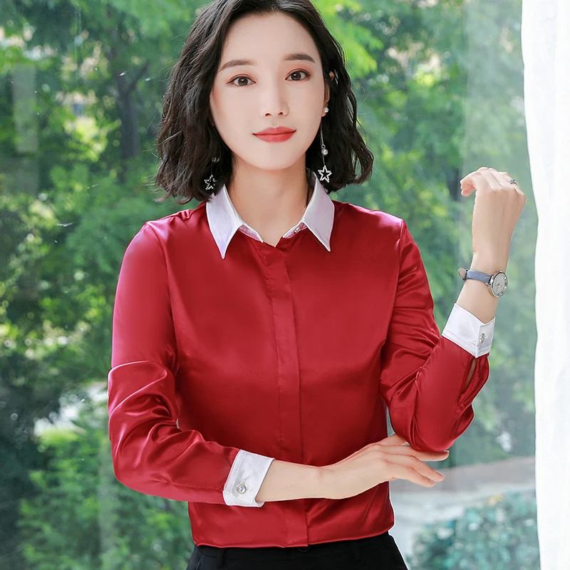 

COIGARSAM Casual Full Sleeve Shirt Womens tops Spring Fashion Chiffon Solid Loose Panelled Women shirts Pink Purple Red 6121