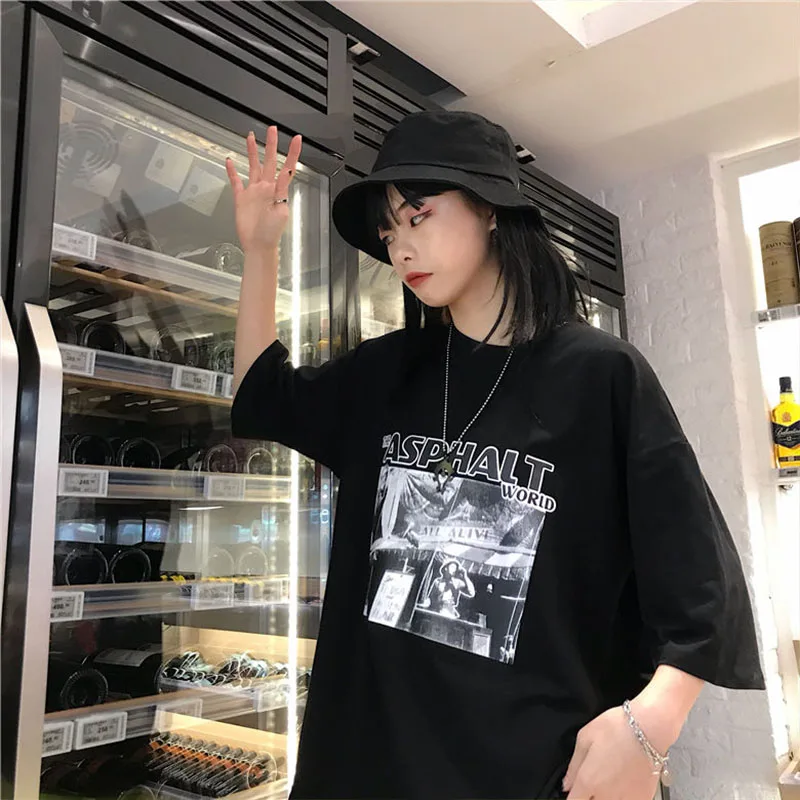 women Summer tee tops Goth Kawaii рубашка женская shirt clothes clothing top E-Girl Cotton TEE Harajuku style Y2K print T-shirt