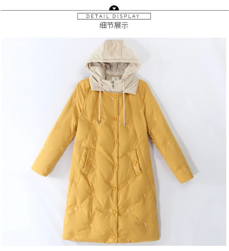 Winter CHIC Mid-length Cotton-padded Clothes Women's Slim Fit Slimming Mock Two-Piece Versatile Youth Students Cotton Coat