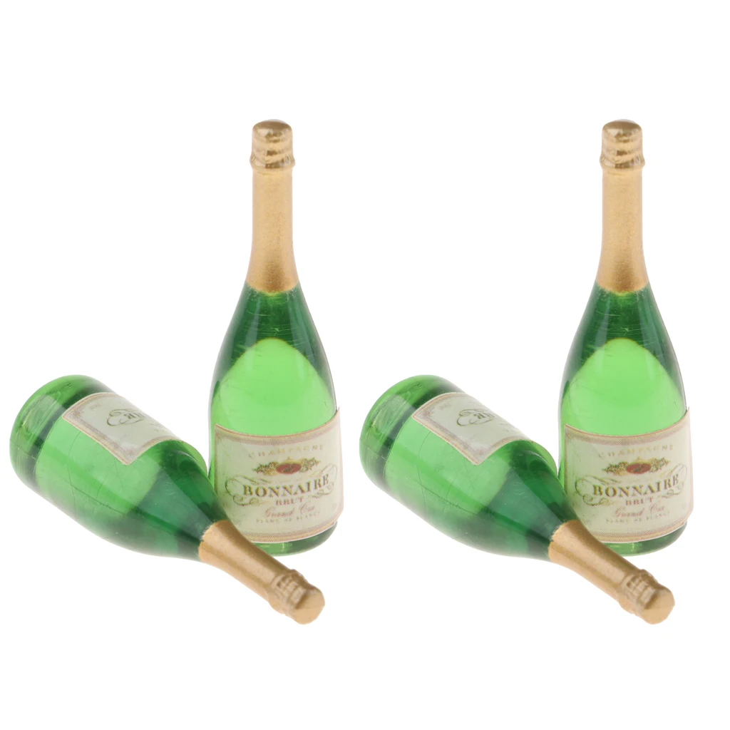 Set of 4 Champagne Bottles 1:12 Mini Ornaments for Dolls House 4