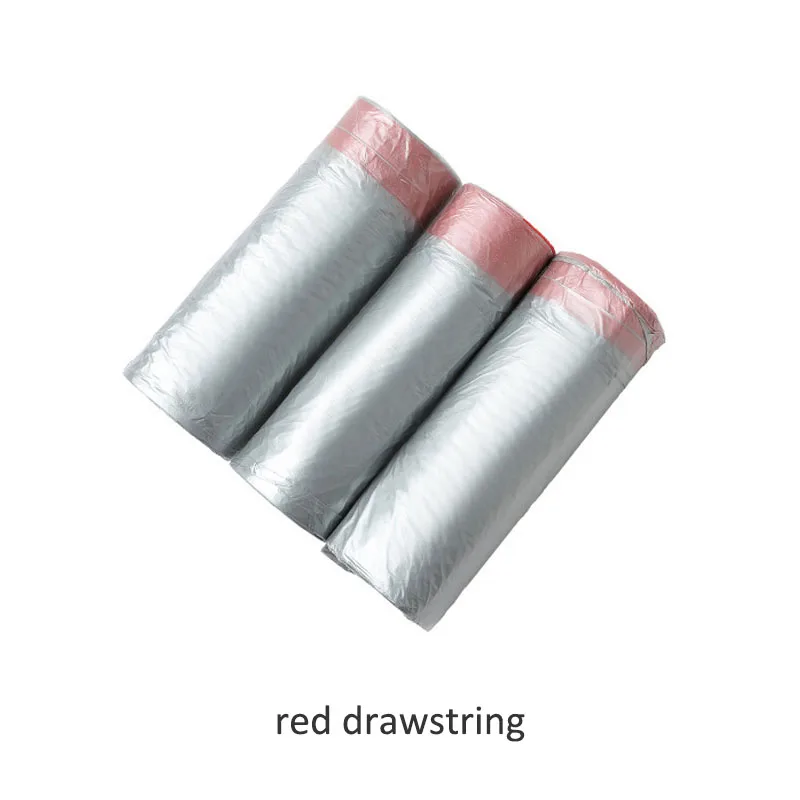 red drawstring 90Pcs Household Vest Drawstring Style Thickening Garbage Plastic Bags Home Office Waste Trash Storage Bags Kitchen Accessories - Color: red drawstring
