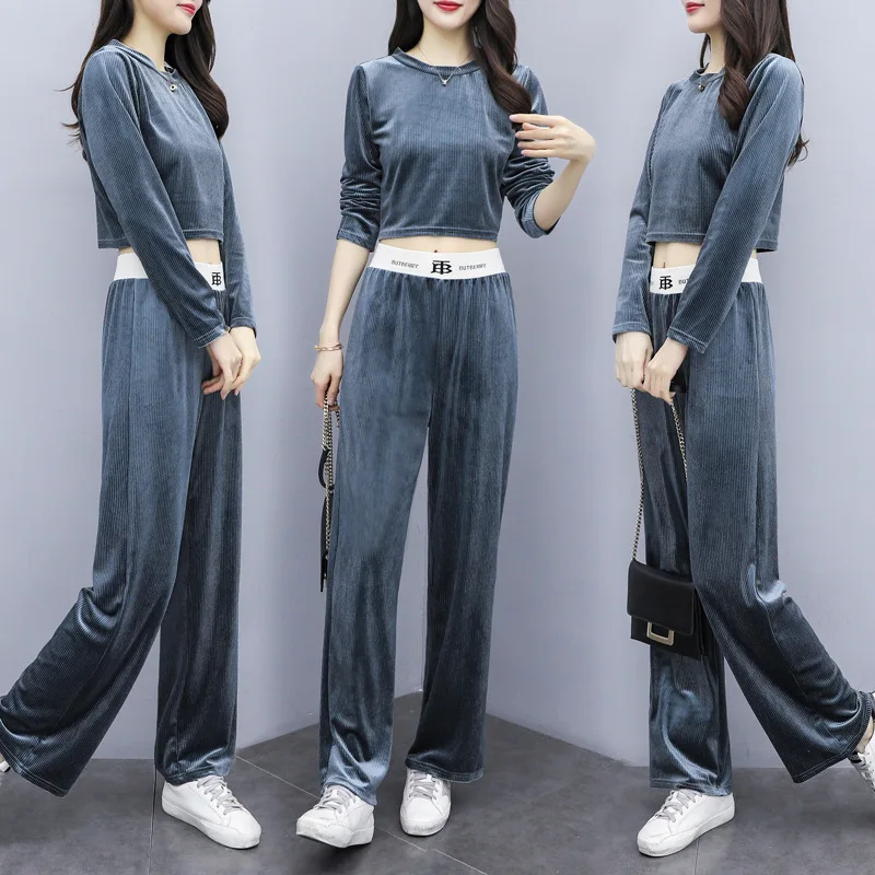 

Loose Pants Trousers Women's High-waisted Drape Straight-Cut Loose-Fit Pendant Sense Floor-Length Pants + Long-sleeved Upper Gar