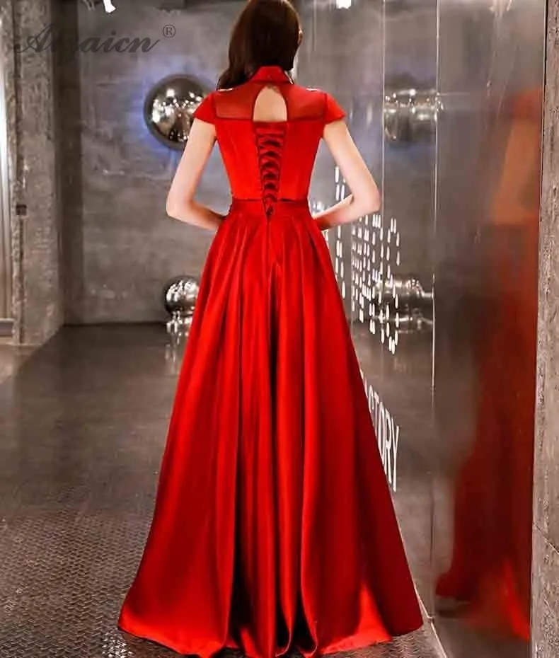 2019 Новые Красные Длинные Cheongsam современные китайские вечерние платья Qi Pao Восточный Стиль Вечерние платья женское китайское платье Qipao