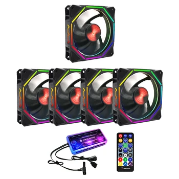 

COOLMOON RGB Chassis Fan 12cm Shenguang Sync Mute+Music Controller Desktop Computer Cooling Fan CPU Fan (5 Pcs)
