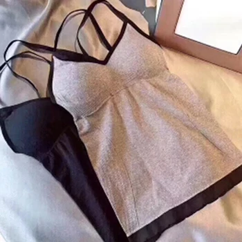 

Seamless Cotton Tops For Women Band lingerie Pad Vest Tube Top Summer Tank Top Cross Straps One-piece Underwear Camisoles
