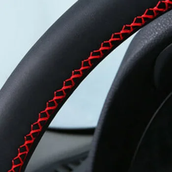 

Dia 38cm Black Leather Auto Car Steering Wheel Cover DIY Kit W/ Needle Tool Durable And Practical To Use
