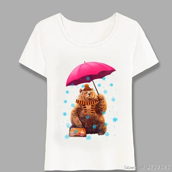 

New Summer Women t-shirt Hipster Bear In The Snow Printing T-Shirt Maiden Casual Tops Funny Animal Design Female Tees Harajuku