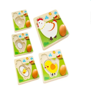 

Wooden Puzzle Chick Grow Hens Laying Eggs Process Puzzle Kindergarten Preschool Early Learning Education Toys For Children