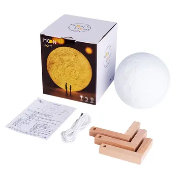 

USB Rechargeable 3D Print Moon Lamp 13CM Bedroom Bookcase Night Light Vibration Sensing Home Decoration Perfect Birthday Gift