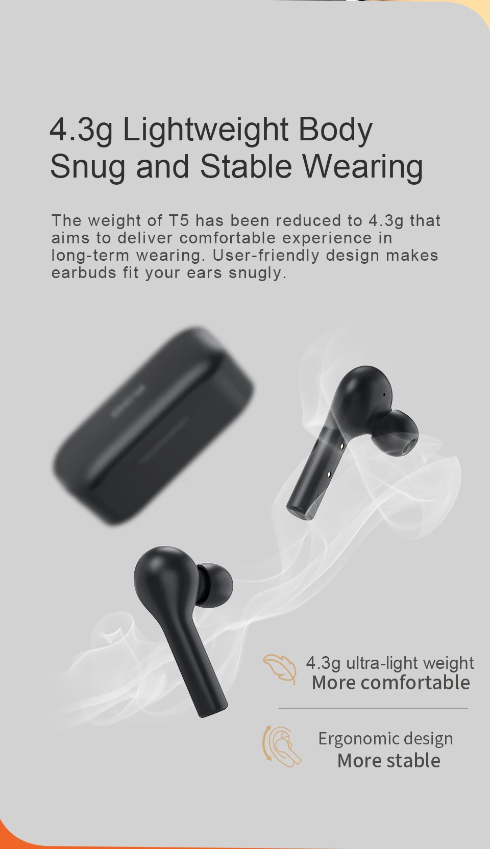 T5 беспроводные Bluetooth наушники V5.0 сенсорное управление стерео HD говорящий с батареей 380 мАч