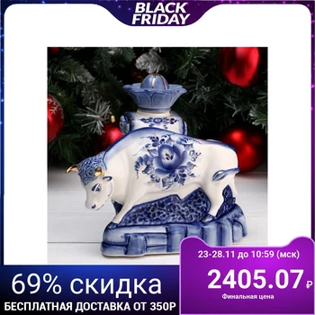 

Damask "Bull with a column", gzhel, with gold, 1 l 4882376