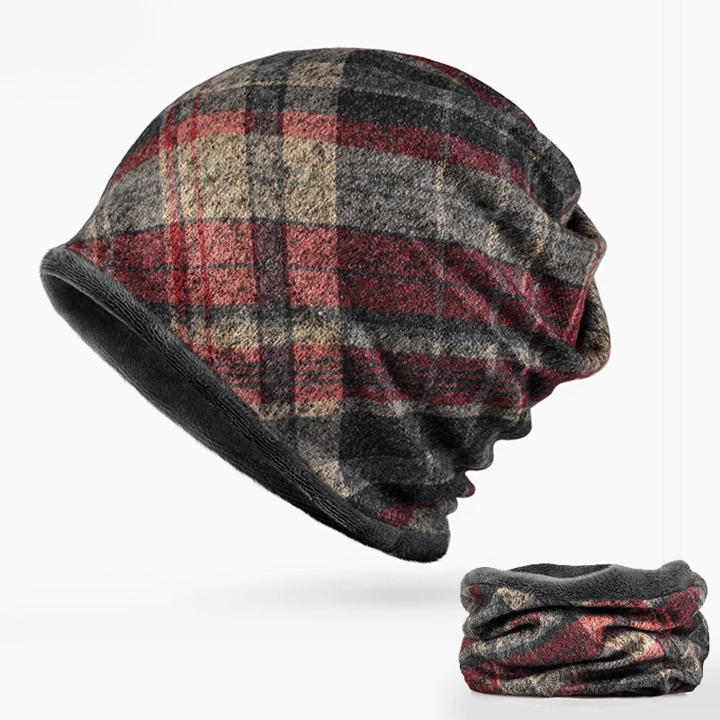 Зимние теплые шапки Skullies Beanies, женские шапки в клетку, мужские уличные Непродуваемые шапки, модная шапка двойного назначения, унисекс плюс бархатная шапка