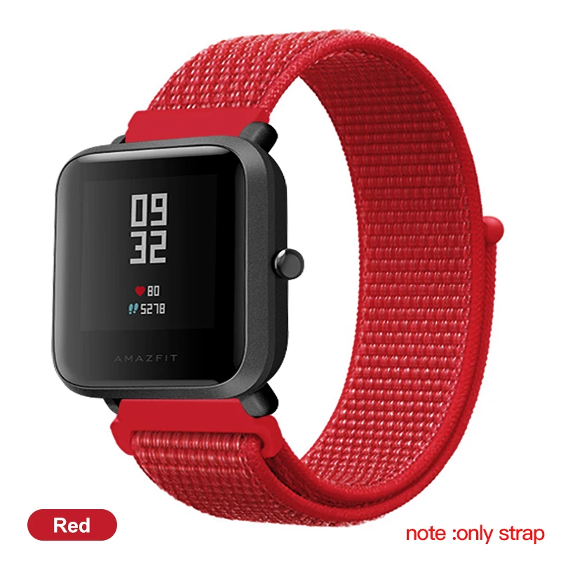 Amzish 20/22 мм нейлон мягкий Wirst ремень для Huami Amazfit большой ремень Красочные спортивный браслет для Huami Amazfit Smart аксессуары amazfit bip ремешок correa amazfit bip pulseira amazfit bip - Цвет: Red