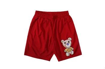 

The Drew House Justin Bieber Brand Teddy Bear Printed Red Shorts Mesh Shorts Men Casual Streetwear Shorts Pants
