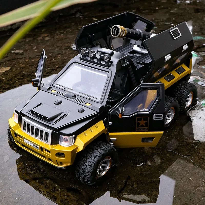 

CHILDREN'S Toy Alloy 1: 24 Sound And Light Dynamic Cool Warrior Alloy 6 round Armoured Car Military Model