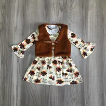 Осенне-зимняя детская одежда на День Благодарения для маленьких девочек меховой жилет, сочетающееся с Турцией молочное шелковое платье бутик-топ, детская одежда до колена