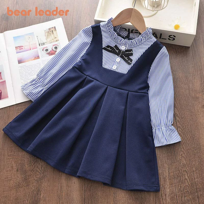 Bear Leader Girls Dresses Spring New Baby Girl Dress Striped with Bow Long Sleeves Princess for Kids Clothes Vestidos | Детская одежда