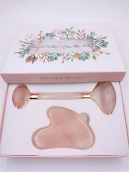 

Natural Rose Quartz Guasha Board full kit Jade Scraper tools for Neck Shoulder Back Pressure Relax ( KIT WITH GIFT BOX)