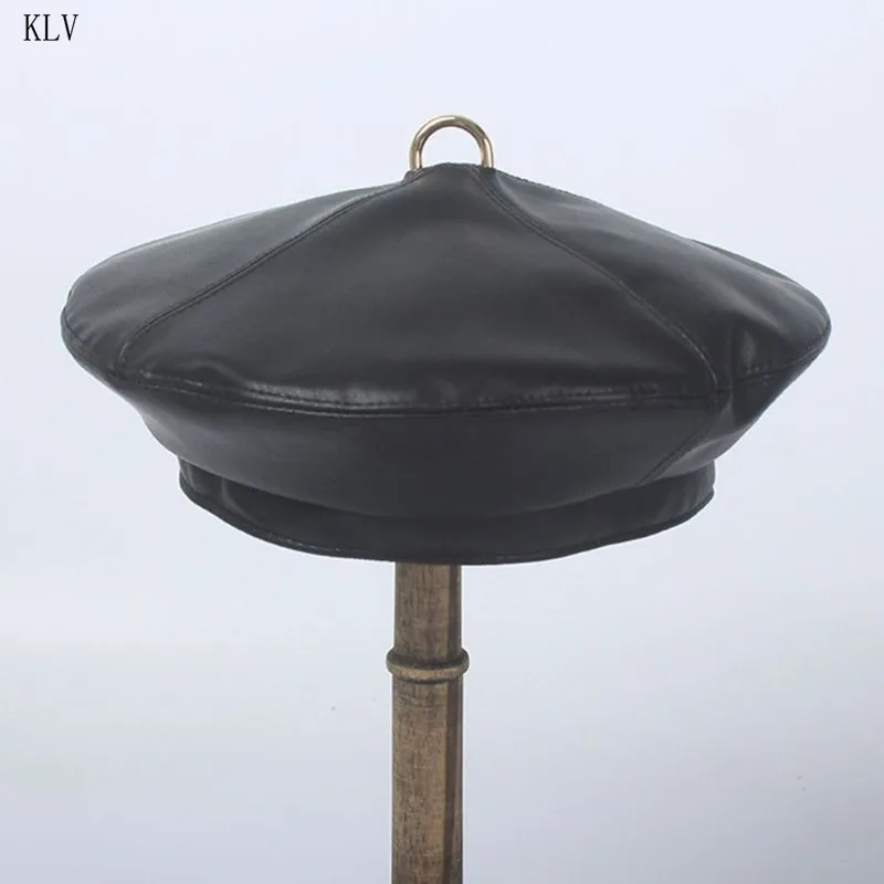 Простая Женская Зимняя кепка из искусственной кожи, берет, модная Очаровательная Женская шапка