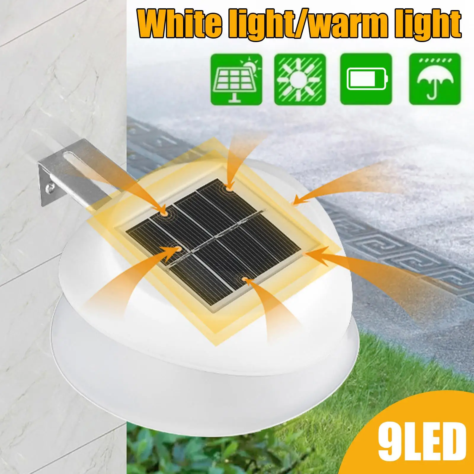 

IP65 Walkway Lights 9LED Fence Gutter Light Garden Lamp Solar Sensor Control Lights Durable Home Wall Mount Sink Round Outdoor