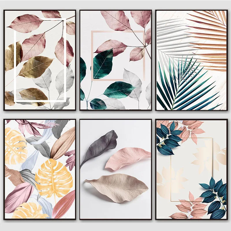 

Tropical Plant Green Pink Leaves Canvas Painting Scandinavian Wall Art Posters And Prints Nordic Pictures For Living Room Decor