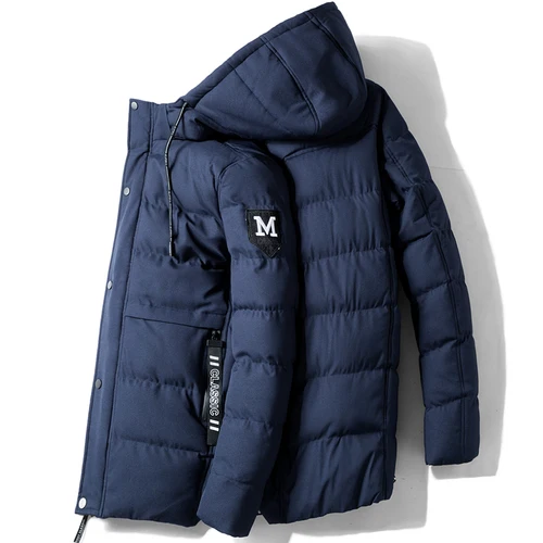 Dark Blue Зимние мужские пуховики и парки с хлопковой подкладкой, мужские повседневные пуховики, Утепленные Пальто, теплая одежда, черные S-4XL - Цвет: Dark Blue