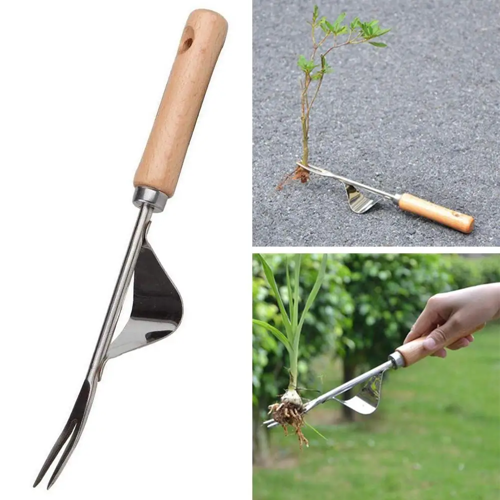 

1PC Garden Hand Weeders Manual Weeder Fork Stainless Steel Hand Wood Handle Digging Puller Weeding Hand Tool Easy to Use