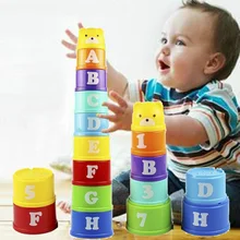 Детские складывающиеся стаканчики, развивающие игрушки, игрушки для ванны, Складные Игрушки радужного цвета, игрушечная пирамидка, детский подарок на день рождения, Рождество, 9 шт