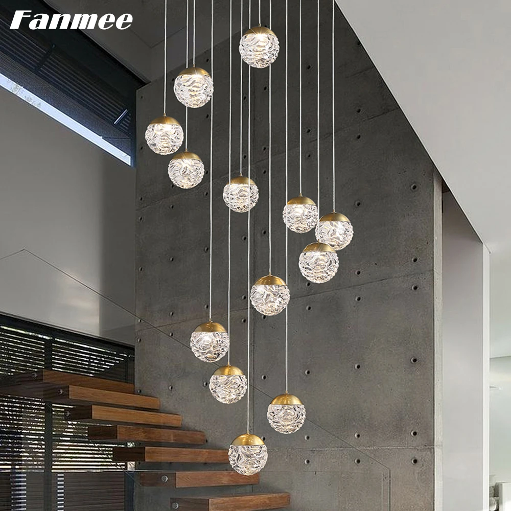 

Прозрачный подвесной светильник Orb, современная светодиодная люстра из волнистого стекла, латунная Роскошная комнатная лампа для гостиной