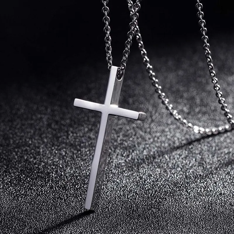 Simple Titanium Steel Cross Pendant Necklace for Men Women Minimalist Jewelry Fashion Prayer Necklaces Chokers Trend Color