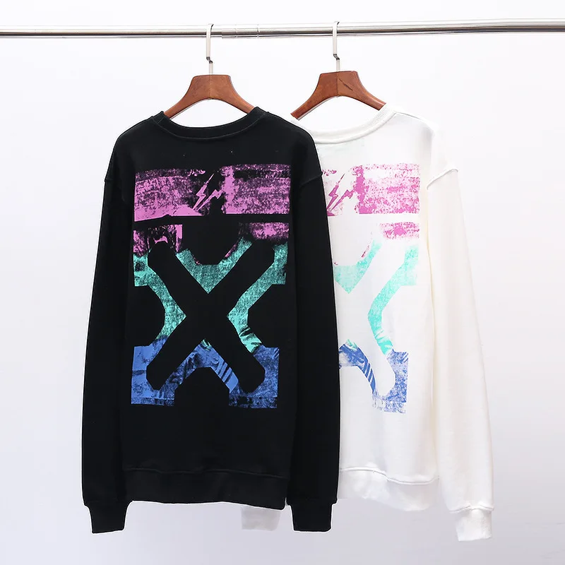 Off-white Street gradient rainbow lightning граффити стрелка круглый вырез тонкая секция спортивная женская мужская Толстовка