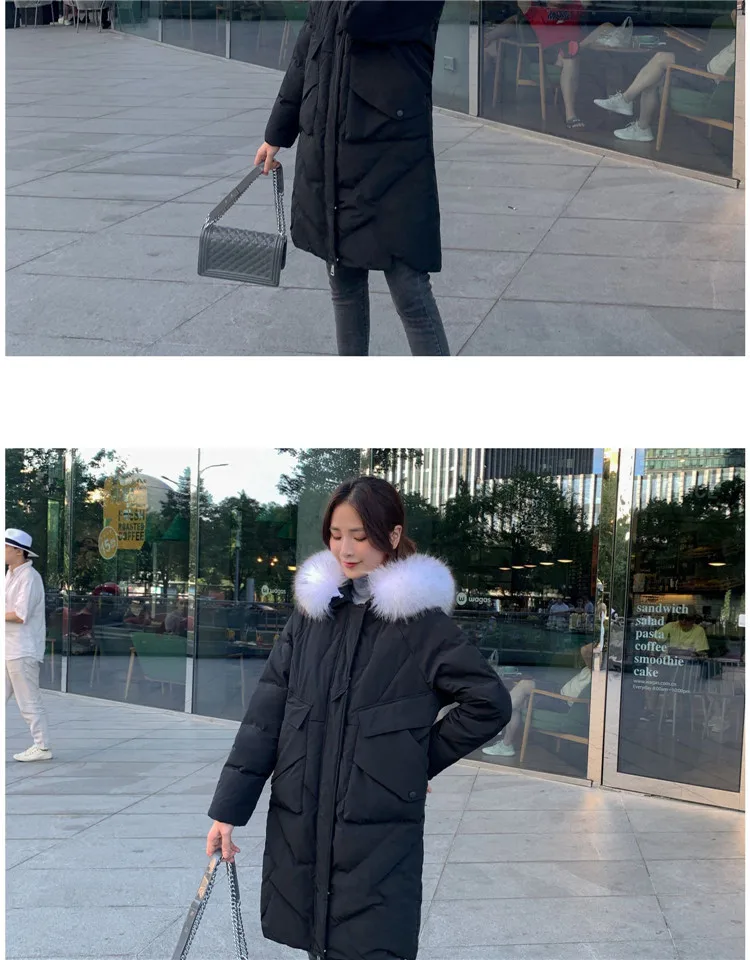 Стиль, пуховик, корейский стиль, Dongdaemun, женская, средней длины, енотовая собака, большой меховой воротник, зимняя, толстая, свободная, выше-t