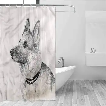 

GloriaJohnson German Shepherd Hotel Fabric Shower Curtain Monochrome Portrait Suitable for Bathroom