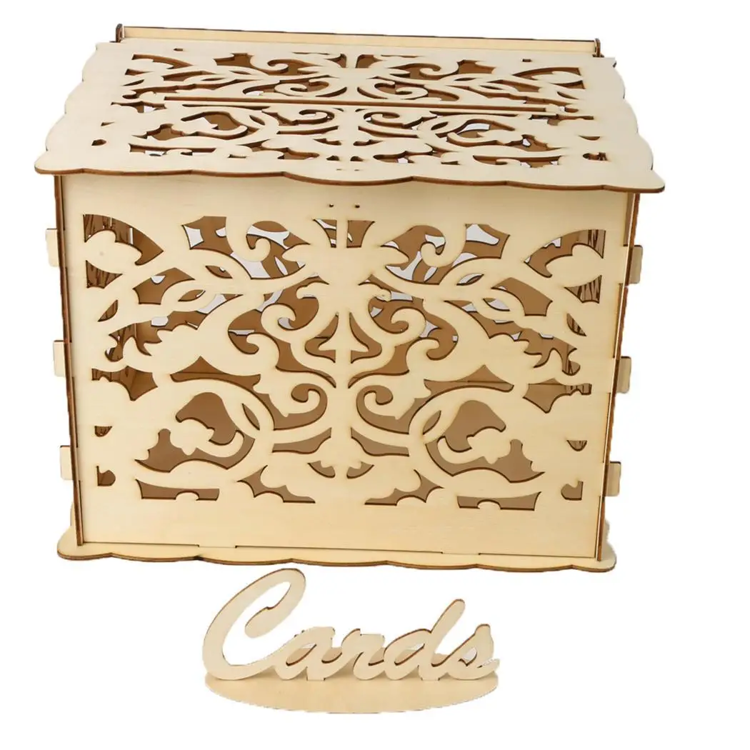 

Large Rustic Envelope Gift Card Boxes Lock As Picture Floral Slot Wooden Gift Box Wedding, Party