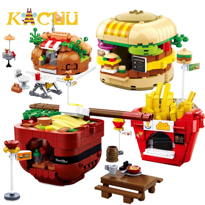 345 шт DIY игрушки блоки мини город кирпичи Кофейня гамбургер магазин здание