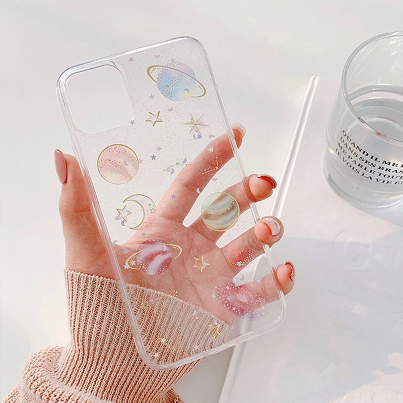 iphone 12 pro case Hot Planet Glitter Clear Phone Case For iPhone 13 12 Pro Max 11Pro Max XR X XS Max 7 8 Plus Soft Epoxy Back Cover Cases best iphone 12 pro case