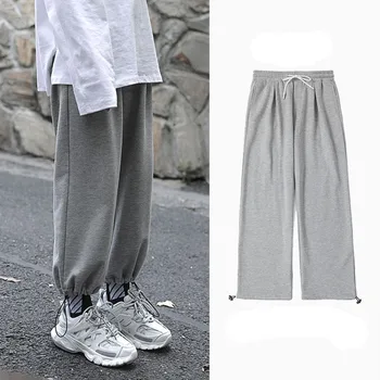 

Men's Wide Leg Pants Loose Casual Hip Hop Men Running Jogging Straight Pants Drawstring Elastic Waist Sports Trousers Streetwear