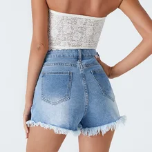 Mulheres shorts jean streetwear desgastado rasgado buraco estilo ocidental simples moda borla cowboy cintura alta em linha reta calças curtas