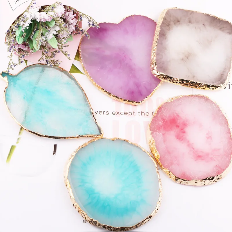 Resin Painted Palette Storage Tray Agate Jewelry Display Plate Necklace Ring Earring Display Trays Golden Rim Dish Desktop Decor