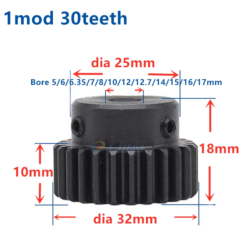 2pcs Mod 1 M=1 CNC Spur Gear pinion 30T 30Teeth Bore 5-17mm Right Teeth positive gear steel rack transmission RC | Обустройство дома