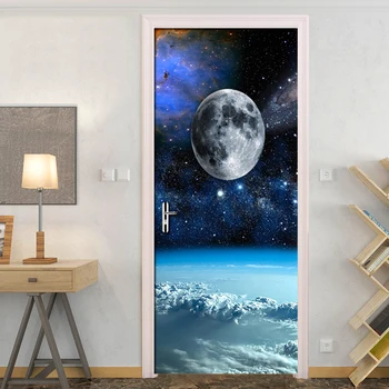 

Pvc Waterproof Self-Adhesive Door Sticker 3D Cosmic Starry Sky Photo Mural Wallpaper Living Room Door Sticker Home Wall Painting