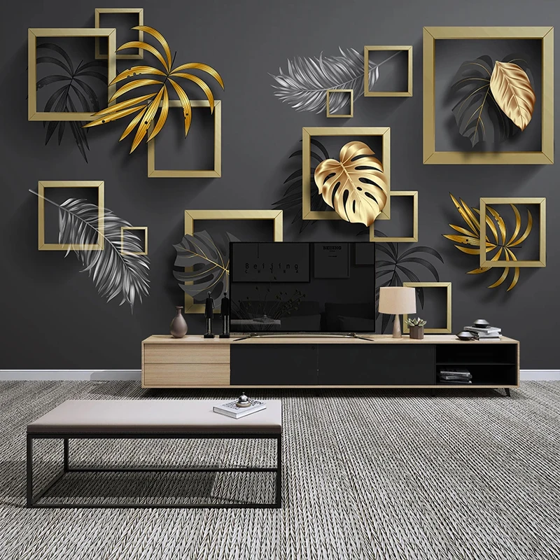 Self-adhesive Waterproof Wallpaper Modern 3d Stereo Golden Tropical Plant  Leaves Photo Wall Mural Living Room Bedroom 3d Sticker - Wallpapers -  AliExpress