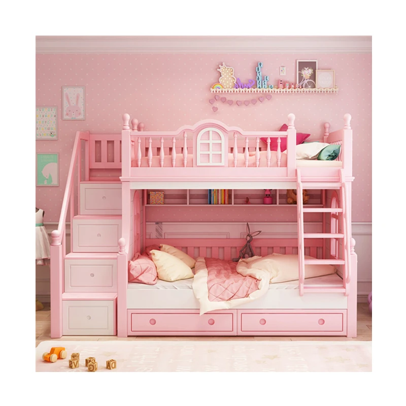 Foshan Modern Oak Wood Children 3 Foors Bed With Stairs Bunk Beds