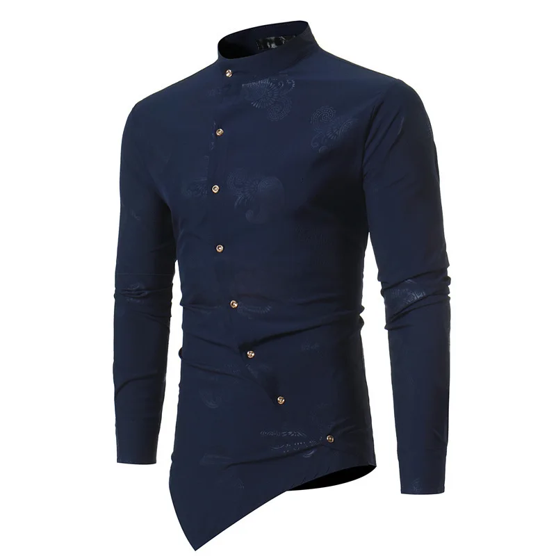 

Male Blouse Autumn Solid Color Leisure Irregular Shirts Long Sleeve Printing Shirt European Code African Clothes Ankara Dresses