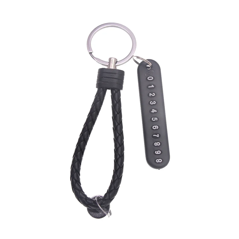 

Anti-Lost Phone Number Plate Car Key Chain Hand-woven Leather Rope Keychains Keyring For Keys Men Car Women Bag Accessories Gift