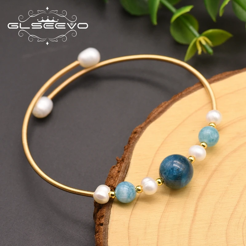 GLSEEVO Natural Fresh Water Pearl Bangles For Women Wedding Engagement Natural Stone Bracelet Jewelry Pulseras GB0176