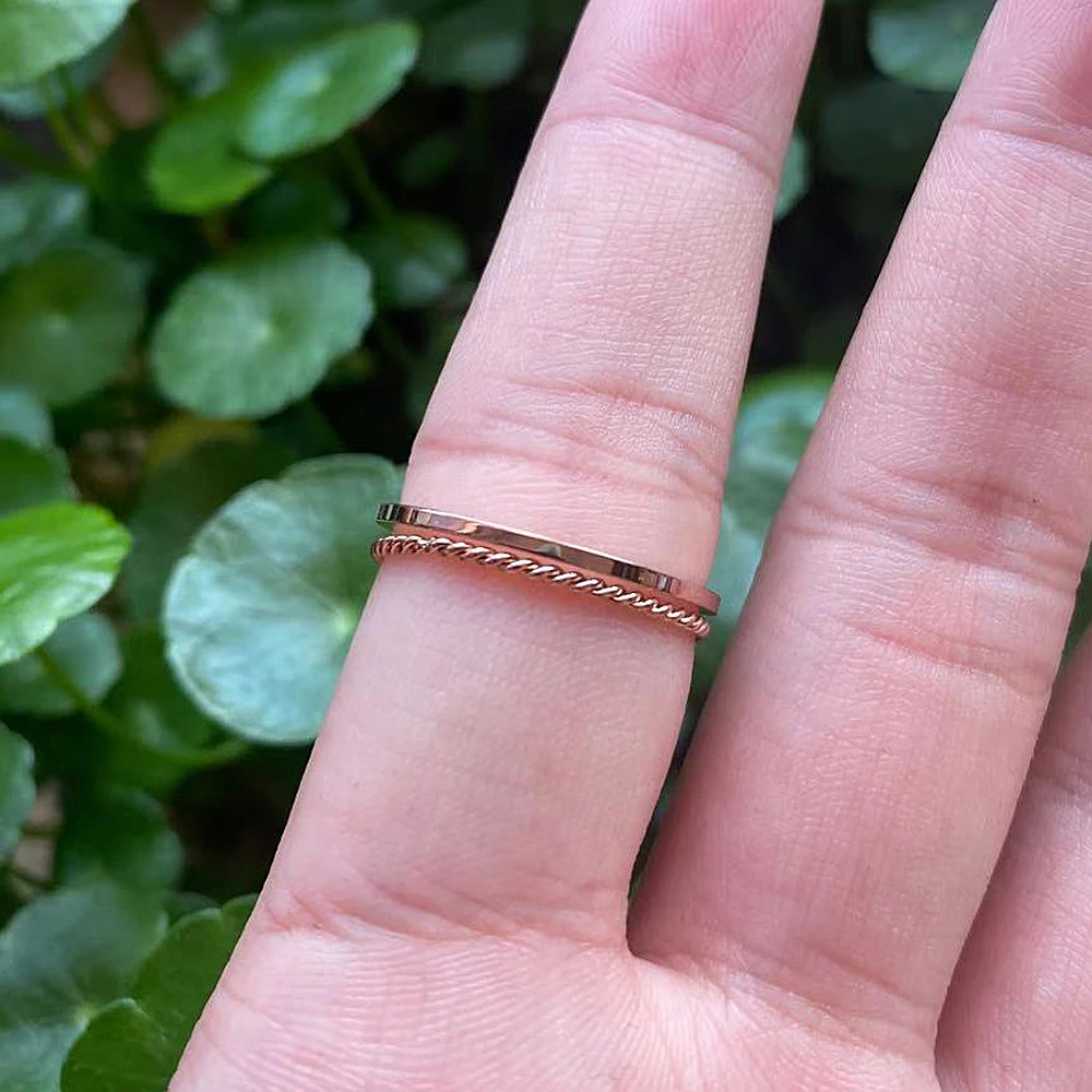 ZMZY 2PCS Band Gold Silver Color Wedding Couple Rings Set Stainless Steel Rings Women Twisted Stacking Jewelry for Girls - Image 3