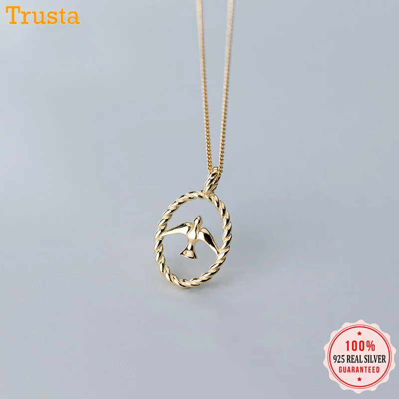 Trustdavis 100% Стерлинговое Серебро 925 пробы золото полые круглые птицы короткое
