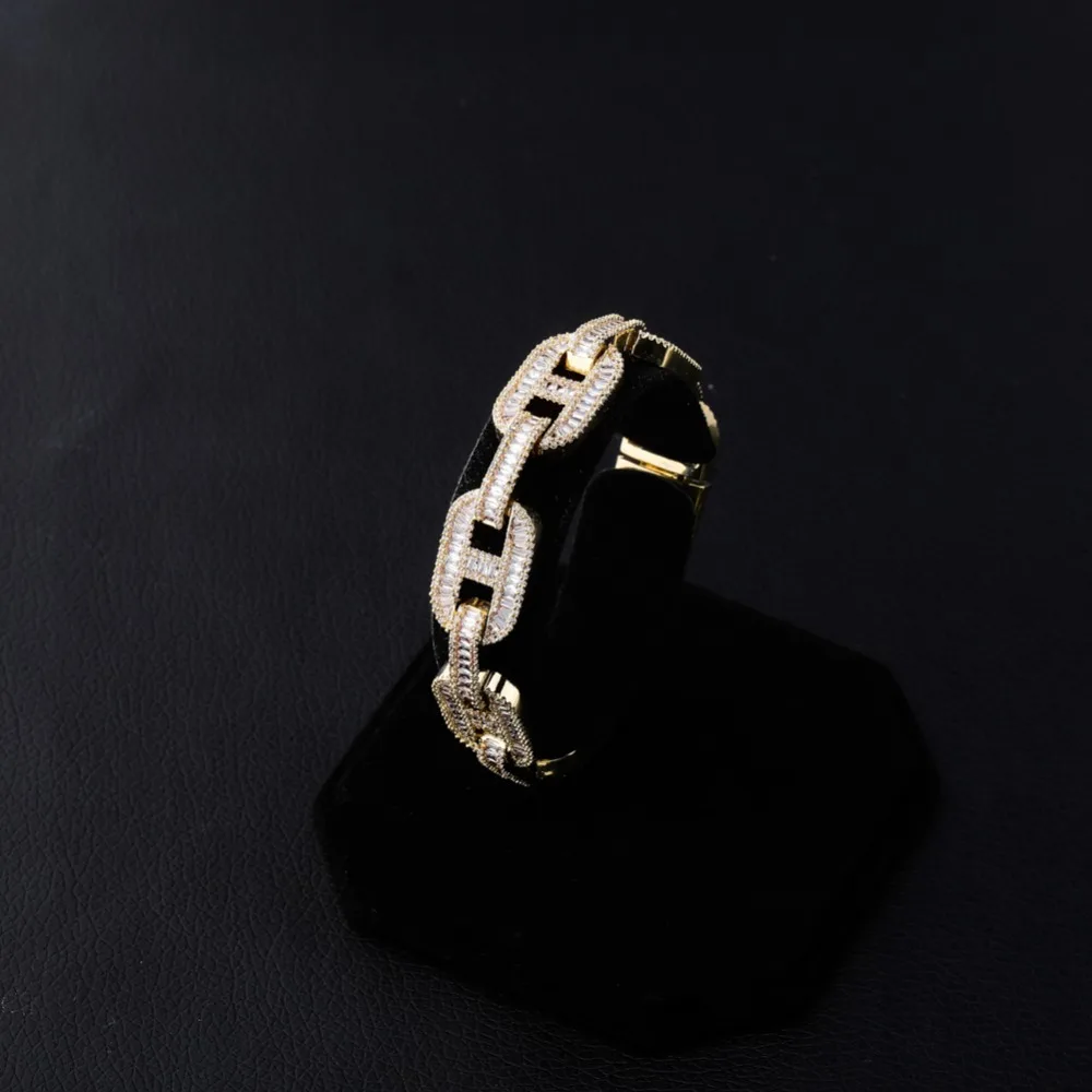 Banhado a Gelo para Fora Topgrillz Miami Grande Caixa Fecho Cubana Link Pulseira Charme Ouro Prata Baguette Zircon Masculino Hip Hop Jóias 14mm 18 Joias e Acessórios